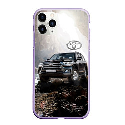 Чехол iPhone 11 Pro матовый Toyota Land Cruiser 200 в пещере со скальными рису, цвет: 3D-светло-сиреневый