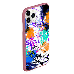 Чехол iPhone 11 Pro матовый Брызги и мазки разноцветных красок на белом фоне, цвет: 3D-малиновый — фото 2