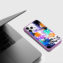 Чехол iPhone 11 Pro матовый Брызги и мазки разноцветных красок на белом фоне, цвет: 3D-фиолетовый — фото 2