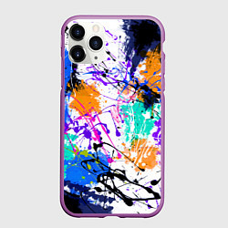 Чехол iPhone 11 Pro матовый Брызги и мазки разноцветных красок на белом фоне, цвет: 3D-фиолетовый
