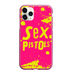 Чехол iPhone 11 Pro матовый Sex Pistols Yellow Logo, цвет: 3D-малиновый