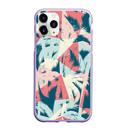 Чехол iPhone 11 Pro матовый Пальмы Паттерн, цвет: 3D-светло-сиреневый