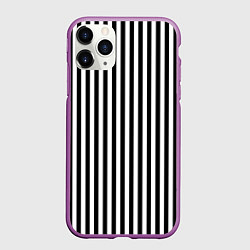 Чехол iPhone 11 Pro матовый ПОЛОСКИ ЧЕРНО-БЕЛЫЙ, цвет: 3D-фиолетовый
