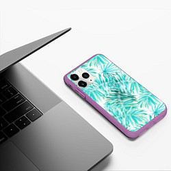 Чехол iPhone 11 Pro матовый Листья Пальмы Нарисованные Акварелью, цвет: 3D-фиолетовый — фото 2