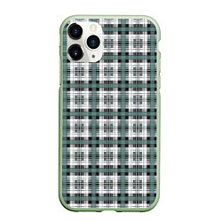 Чехол iPhone 11 Pro матовый Серо-зеленый клетчатый узор шотландка, цвет: 3D-салатовый