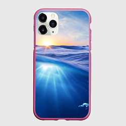 Чехол iPhone 11 Pro матовый Грань между небом и водой, цвет: 3D-малиновый
