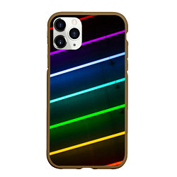 Чехол iPhone 11 Pro матовый Неоновые разноцветные фонари - Голубой и зелёный, цвет: 3D-коричневый