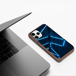 Чехол iPhone 11 Pro матовый Неоновые лампы и кирпичный эффект - Голубой, цвет: 3D-коричневый — фото 2