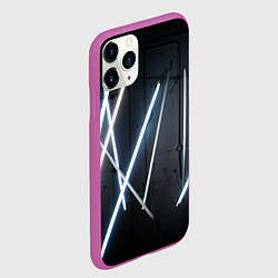 Чехол iPhone 11 Pro матовый Неоновые лампы во тьме - Голубой, цвет: 3D-фиолетовый — фото 2