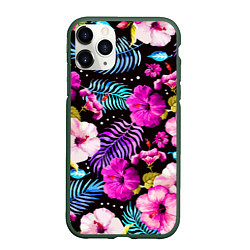 Чехол iPhone 11 Pro матовый Floral pattern Summer night Fashion trend, цвет: 3D-темно-зеленый