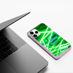 Чехол iPhone 11 Pro матовый Неоновые лучи и буквы - Зелёный, цвет: 3D-розовый — фото 2