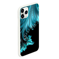 Чехол iPhone 11 Pro матовый Черный с голубым неоновый фрактал Ледяная абстракц, цвет: 3D-белый — фото 2
