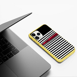 Чехол iPhone 11 Pro матовый Полосатый современный черно-белый с красной вставк, цвет: 3D-желтый — фото 2