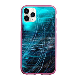 Чехол iPhone 11 Pro матовый Неоновые волны и линии - Голубой, цвет: 3D-малиновый