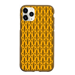 Чехол iPhone 11 Pro матовый Черно-желтый современный узор Листья, цвет: 3D-коричневый