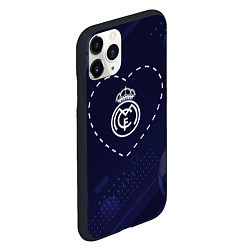 Чехол iPhone 11 Pro матовый Лого Real Madrid в сердечке на фоне мячей, цвет: 3D-черный — фото 2