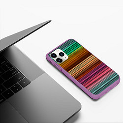 Чехол iPhone 11 Pro матовый Multicolored thin stripes Разноцветные полосы, цвет: 3D-фиолетовый — фото 2