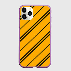 Чехол iPhone 11 Pro матовый Полосы желтые черные, цвет: 3D-фиолетовый