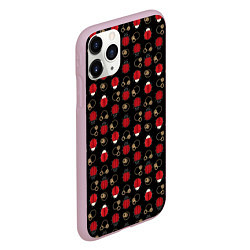 Чехол iPhone 11 Pro матовый Красные Божьи коровки на черном фоне ladybug, цвет: 3D-розовый — фото 2