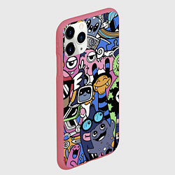 Чехол iPhone 11 Pro матовый Милые и веселые монстры, цвет: 3D-малиновый — фото 2