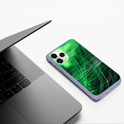 Чехол iPhone 11 Pro матовый Неоновые волны и линии - Зелёный, цвет: 3D-светло-сиреневый — фото 2