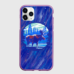Чехол iPhone 11 Pro матовый Лось в лесу Blue, цвет: 3D-фиолетовый
