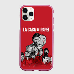 Чехол iPhone 11 Pro матовый Бумажный дом персонажи, цвет: 3D-малиновый