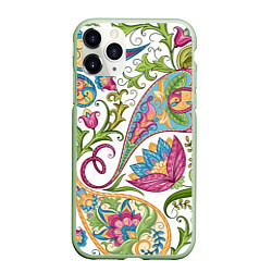 Чехол iPhone 11 Pro матовый Fashionable floral Oriental pattern Summer 2025, цвет: 3D-салатовый