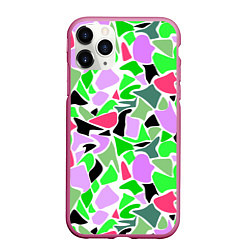 Чехол iPhone 11 Pro матовый Abstract pattern green pink spots, цвет: 3D-малиновый