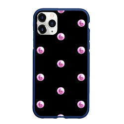 Чехол iPhone 11 Pro матовый Розовые шары-бусинки на черном фоне