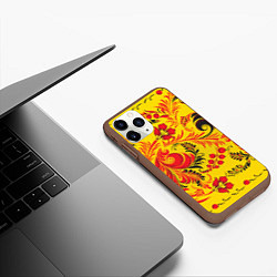Чехол iPhone 11 Pro матовый Хохломская Роспись Цветы, цвет: 3D-коричневый — фото 2