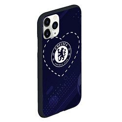 Чехол iPhone 11 Pro матовый Лого Chelsea в сердечке на фоне мячей, цвет: 3D-черный — фото 2