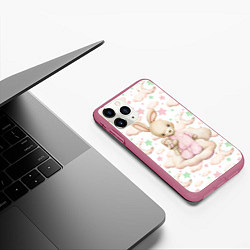 Чехол iPhone 11 Pro матовый Зайка на облачке на белом, цвет: 3D-малиновый — фото 2