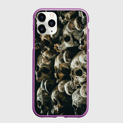 Чехол iPhone 11 Pro матовый Множество черепов во тьме - Жёлтый, цвет: 3D-фиолетовый