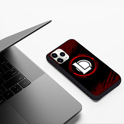 Чехол iPhone 11 Pro матовый Символ League of Legends и краска вокруг на темном, цвет: 3D-черный — фото 2