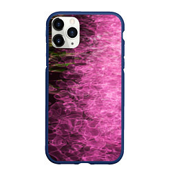 Чехол iPhone 11 Pro матовый Неоновые волны на воде - Розовый, цвет: 3D-тёмно-синий
