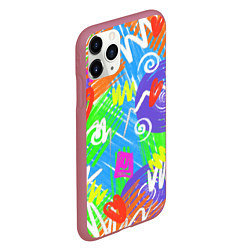 Чехол iPhone 11 Pro матовый Яркий геометрический принт на белом фоне, цвет: 3D-малиновый — фото 2