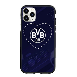 Чехол iPhone 11 Pro матовый Лого Borussia в сердечке на фоне мячей