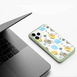 Чехол iPhone 11 Pro матовый Разноцветные Многоугольники и Круги, цвет: 3D-салатовый — фото 2