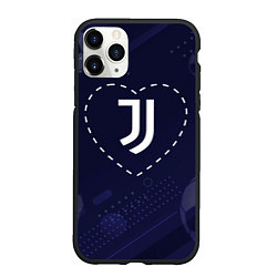 Чехол iPhone 11 Pro матовый Лого Juventus в сердечке на фоне мячей, цвет: 3D-черный