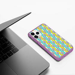 Чехол iPhone 11 Pro матовый Striped multicolored pattern with hearts, цвет: 3D-фиолетовый — фото 2