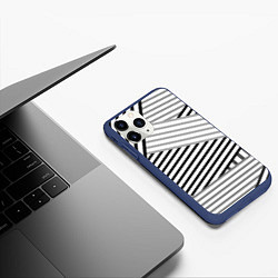 Чехол iPhone 11 Pro матовый Полосатый узор в черно-белых цветах, цвет: 3D-тёмно-синий — фото 2