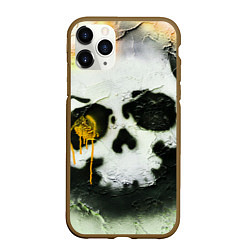 Чехол iPhone 11 Pro матовый Череп на поверхности в красках - Жёлтый, цвет: 3D-коричневый
