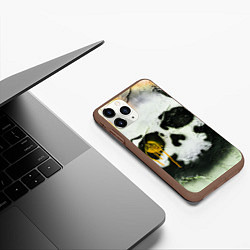 Чехол iPhone 11 Pro матовый Череп на поверхности в красках - Жёлтый, цвет: 3D-коричневый — фото 2