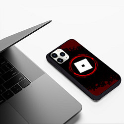 Чехол iPhone 11 Pro матовый Символ Roblox и краска вокруг на темном фоне, цвет: 3D-черный — фото 2