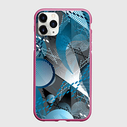 Чехол iPhone 11 Pro матовый Абстрактный серо-синий принт, цвет: 3D-малиновый