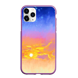 Чехол iPhone 11 Pro матовый Закатное небо и звезды, цвет: 3D-фиолетовый