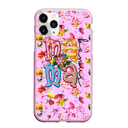 Чехол iPhone 11 Pro матовый Слово МАМА в цветочках, цвет: 3D-розовый