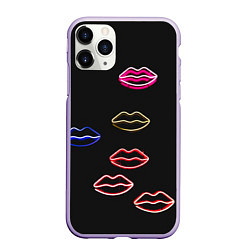 Чехол iPhone 11 Pro матовый Неоновое множество губ - Красный, цвет: 3D-светло-сиреневый