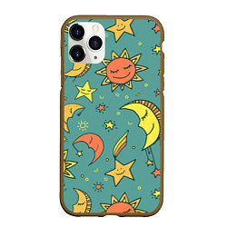 Чехол iPhone 11 Pro матовый Солнце, Луна и Звёзды, цвет: 3D-коричневый